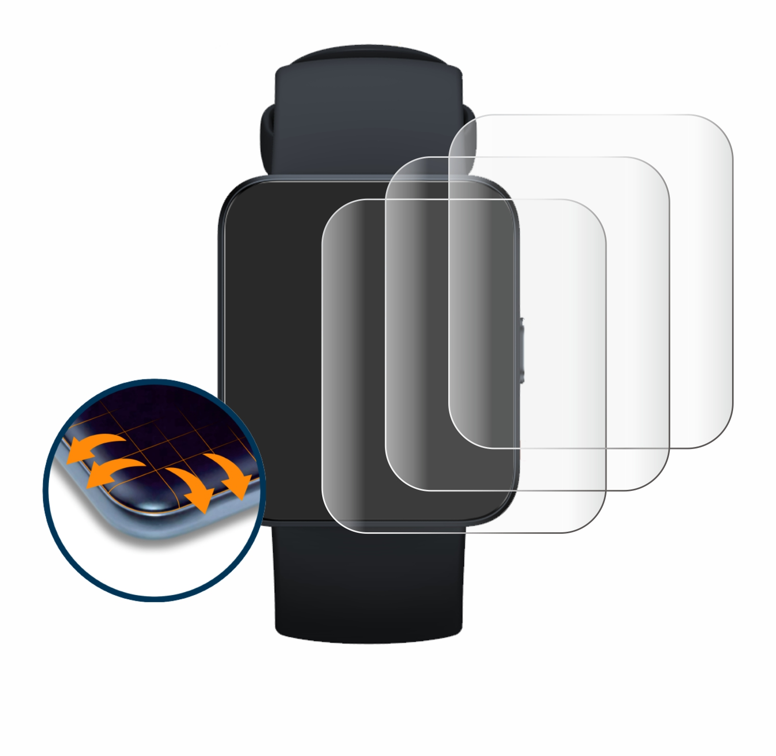 Xiaomi Redmi Lite) 2 SAVVIES 3D Full-Cover 4x Watch Flex Curved Schutzfolie(für