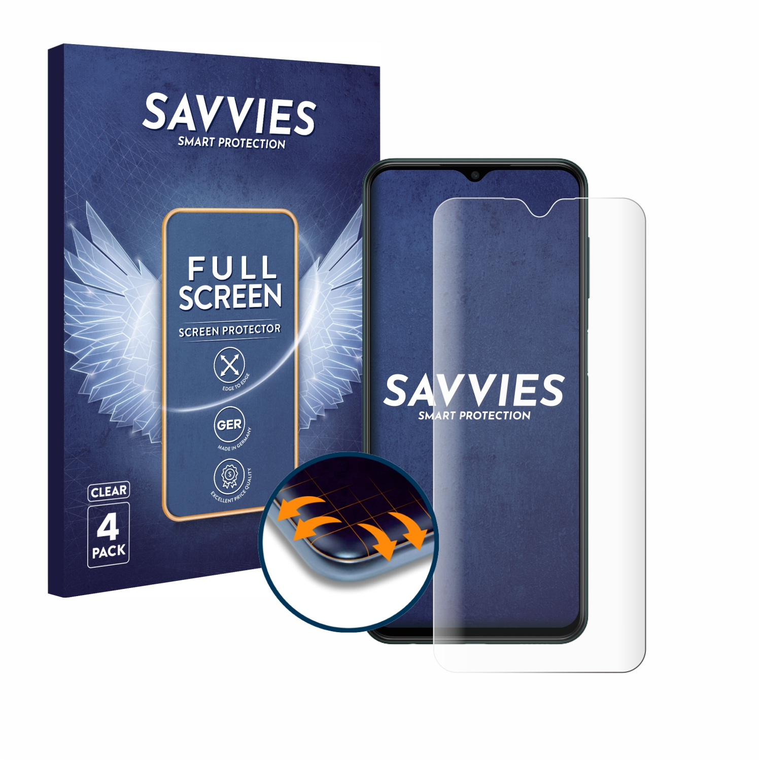 Full-Cover Schutzfolie(für Curved Flex Samsung 3D Galaxy 4x SAVVIES M13)