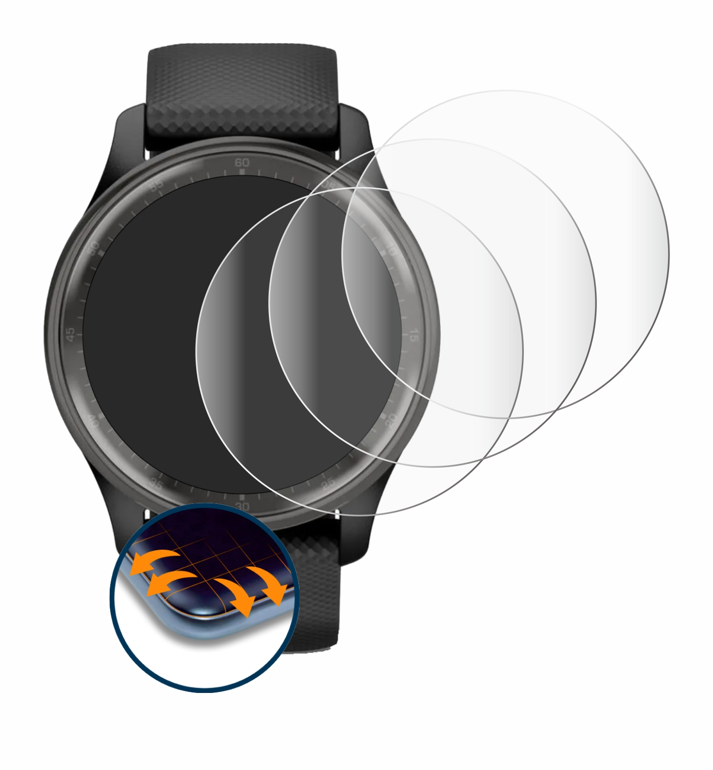 Garmin Trend) Flex SAVVIES Curved Schutzfolie(für Vivomove 4x Full-Cover 3D