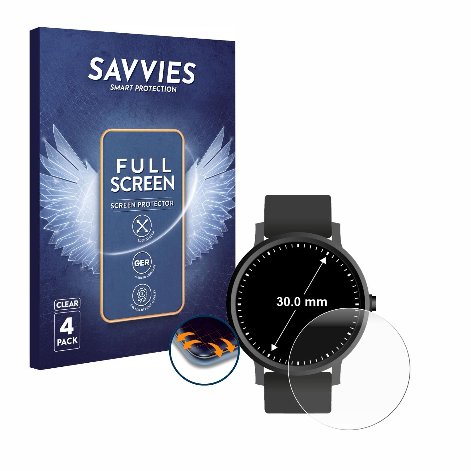 SAVVIES 4x Curved Universal Displays (ø: 30 Flex mm)) Full-Cover Schutzfolie(für Kreisrunde 3D