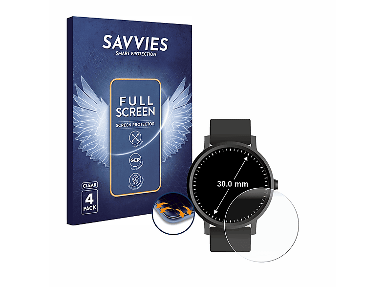 SAVVIES 4x Flex Full-Cover 3D Curved Schutzfolie(für Universal Kreisrunde Displays (ø: 30 mm))