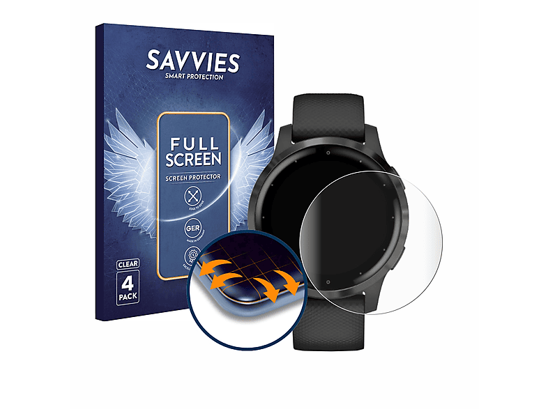 SAVVIES 4x Flex Full-Cover 3D Curved Schutzfolie (für Garmin vivoactive 4s (40 mm))