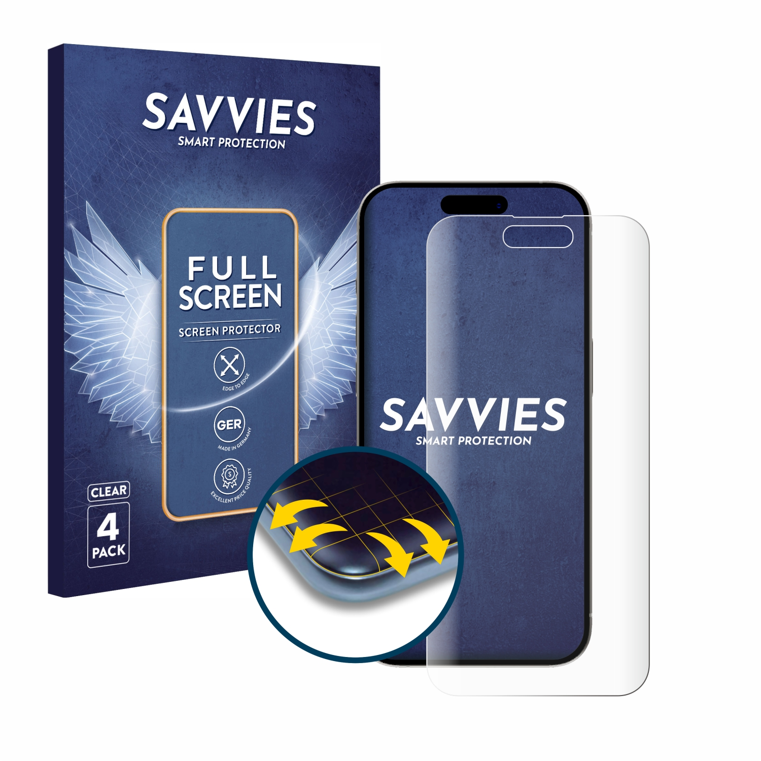 Pro) 4x Curved Flex 3D Schutzfolie(für Full-Cover SAVVIES iPhone Apple 15