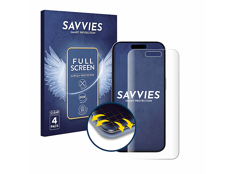 4x Apple Full-Cover Pro) Curved 15 iPhone SAVVIES Flex 3D Schutzfolie(für