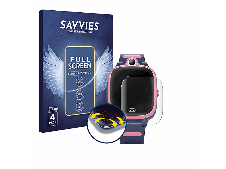 SAVVIES 4x Flex Full-Cover 3D Curved Schutzfolie(für Fitonme 4G Smartwatch)