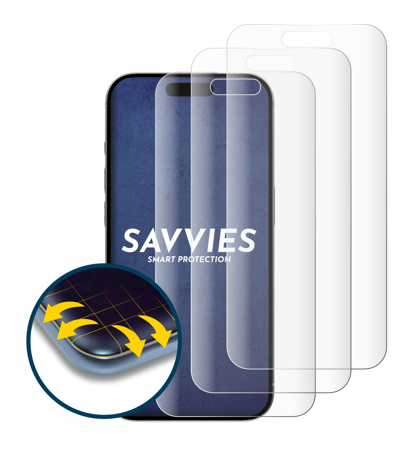 SAVVIES 4x Flex Full-Cover 3D Pro) 15 Schutzfolie(für Apple Curved iPhone