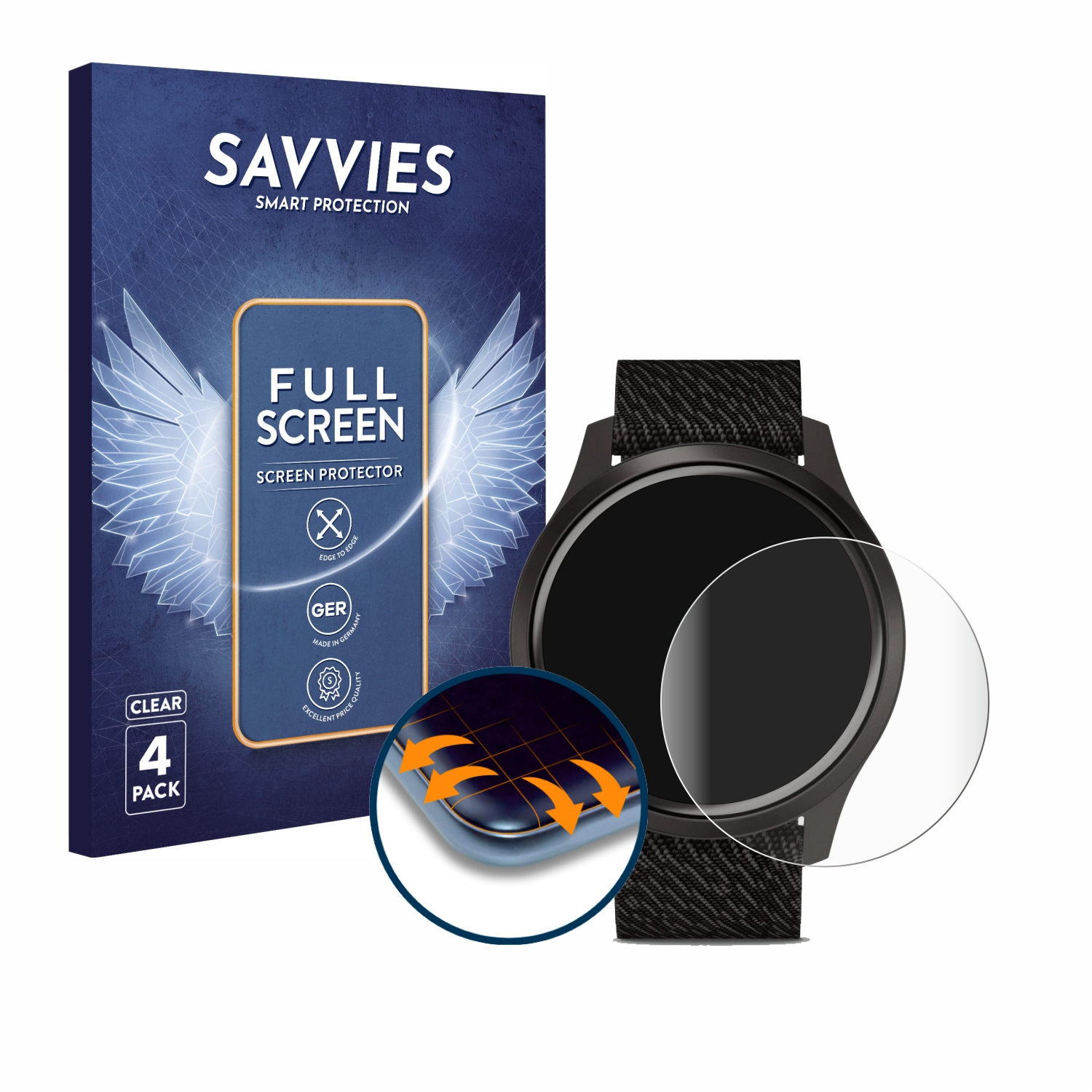 Garmin Curved 3D Style vivomove mm)) SAVVIES Flex Full-Cover 4x Schutzfolie(für (42