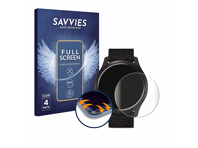 SAVVIES 4x Flex Full-Cover 3D Curved Schutzfolie(für Garmin vivomove Style (42 mm))
