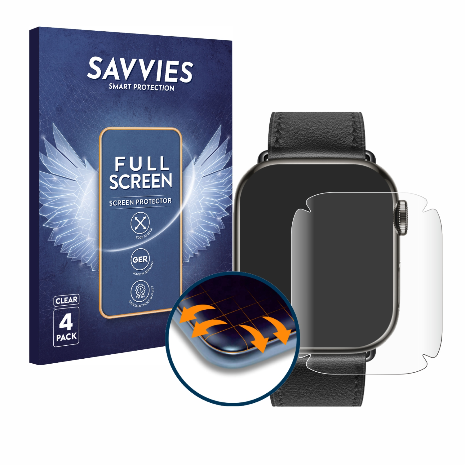 SAVVIES 4x Flex (41 Apple Watch 3D Schutzfolie(für Curved mm)) Hermès Full-Cover