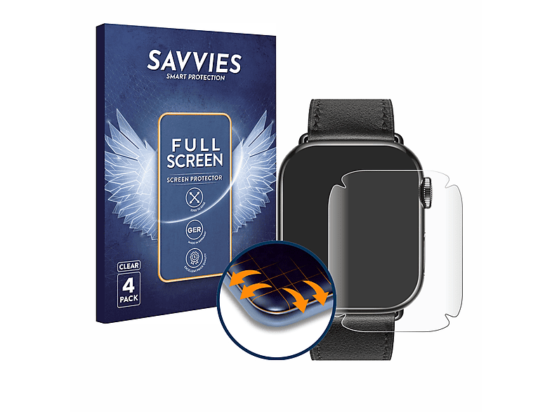 SAVVIES 4x Flex Full-Cover 3D Curved Schutzfolie(für Apple Watch Hermès (41 mm))