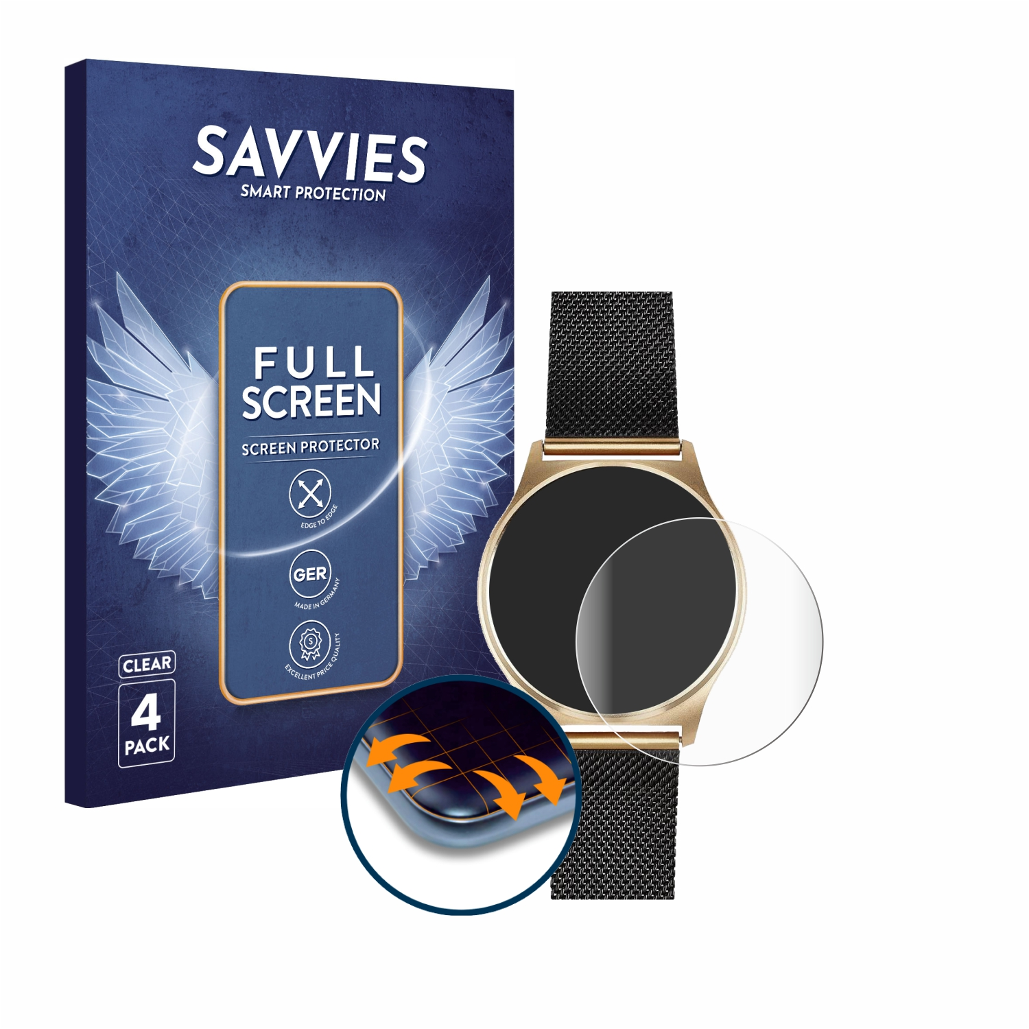 Xlyne Curved Flex Joli 3D SAVVIES Schutzfolie(für Full-Cover X-Watch XW Pro) 4x
