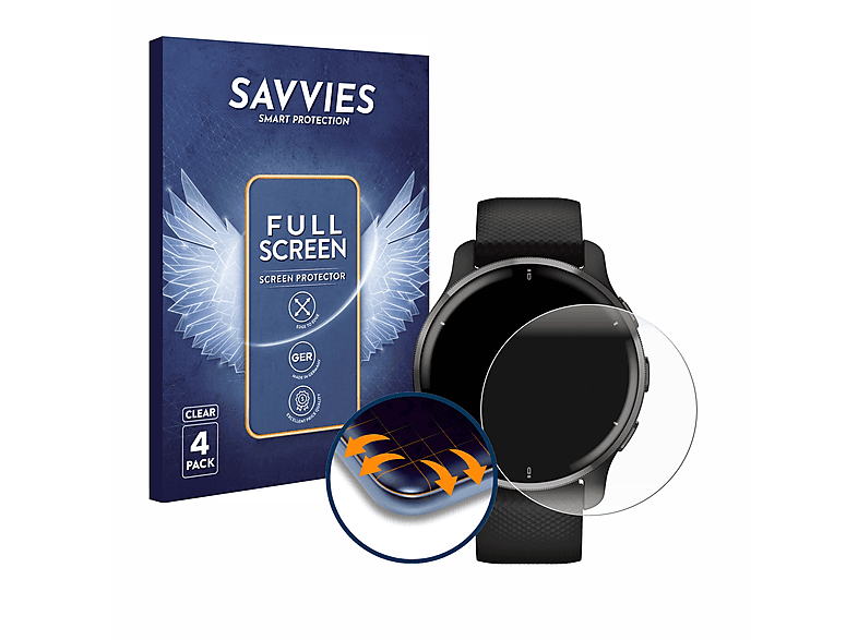 SAVVIES 4x Flex Full-Cover 3D Curved Schutzfolie(für Garmin Venu 2 Plus)