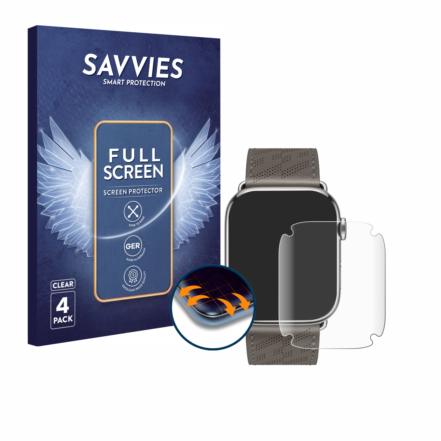 SAVVIES 4x Flex Hermès Schutzfolie(für mm)) (45 3D Watch Curved Full-Cover Apple