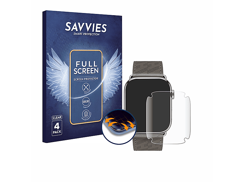 Curved (45 3D Watch SAVVIES Apple Schutzfolie(für mm)) Full-Cover 4x Hermès Flex