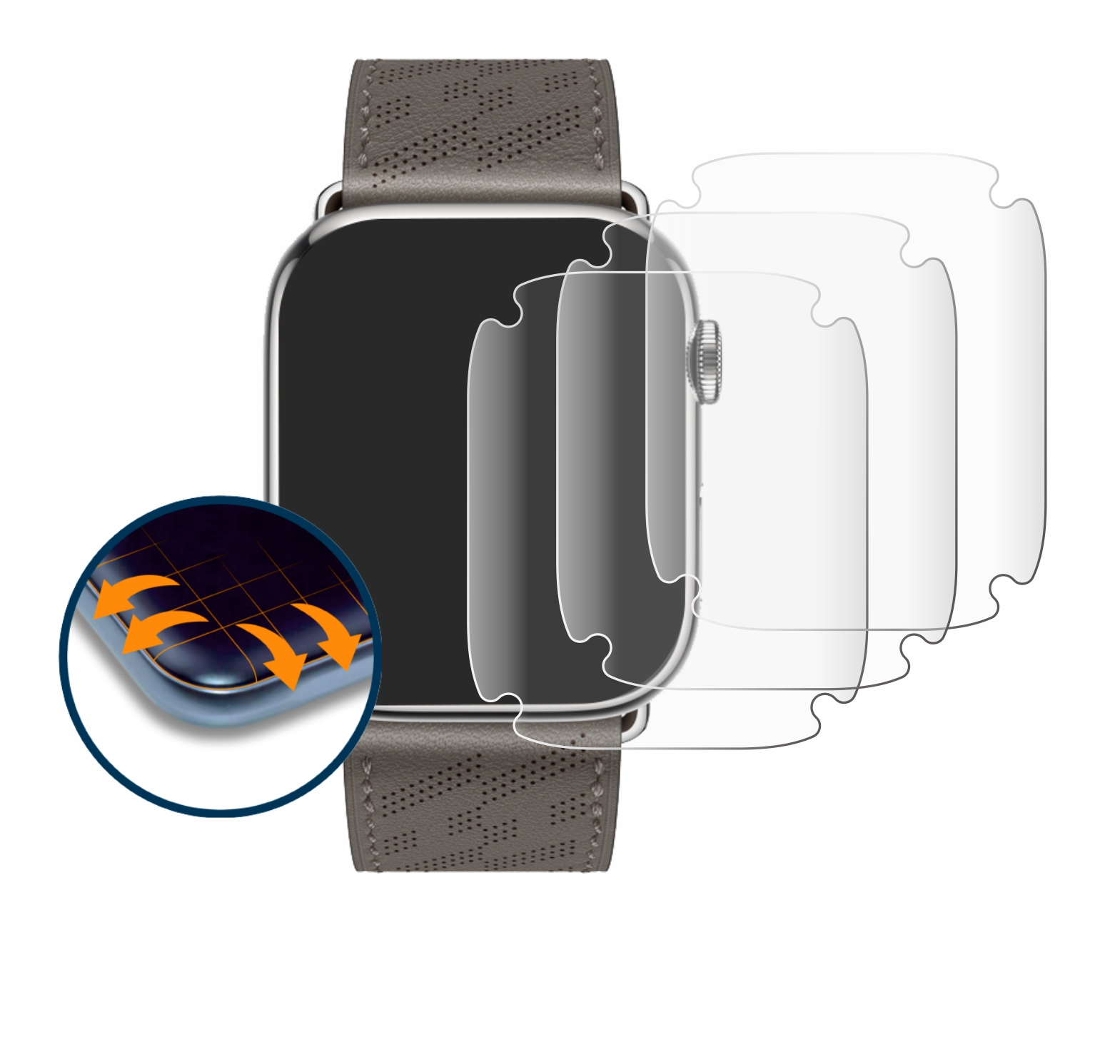 SAVVIES 4x Flex Hermès Schutzfolie(für mm)) (45 3D Watch Curved Full-Cover Apple