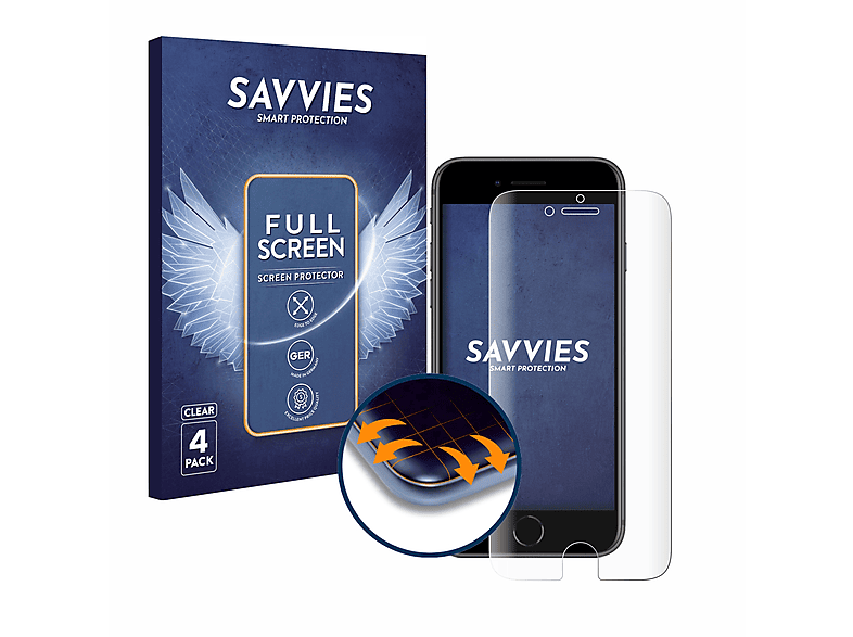 SAVVIES 4x Flex Apple Full-Cover 3D iPhone Curved Schutzfolie(für 8)