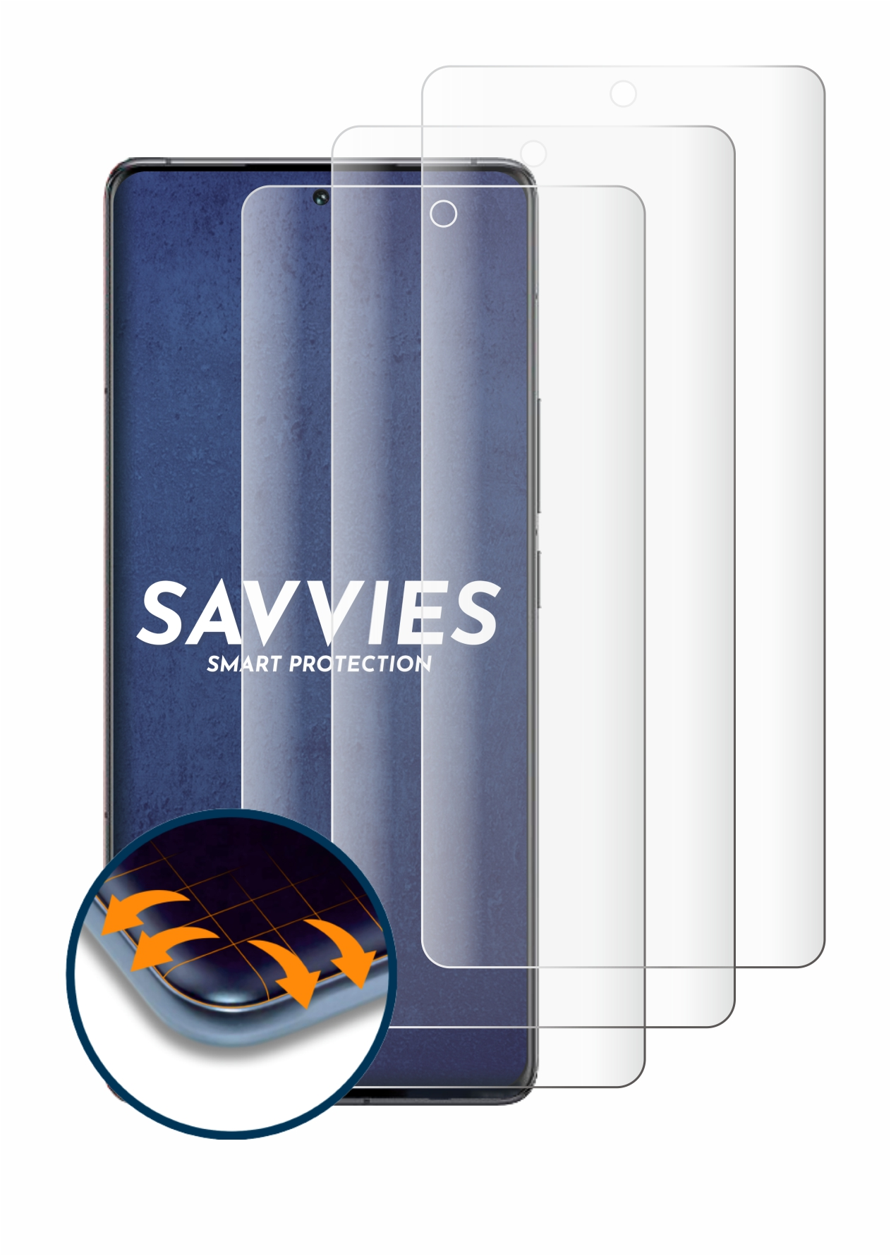 SAVVIES 4x Flex Full-Cover Vivo Pro) 3D 12 Schutzfolie(für Curved iQOO