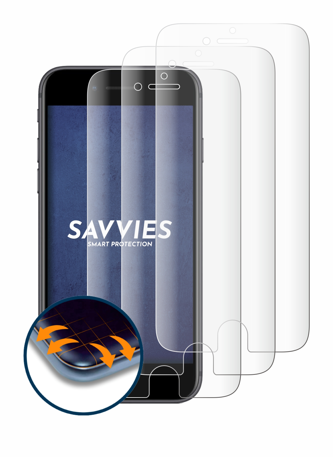 8) Curved SAVVIES Apple iPhone Full-Cover Schutzfolie(für 4x 3D Flex