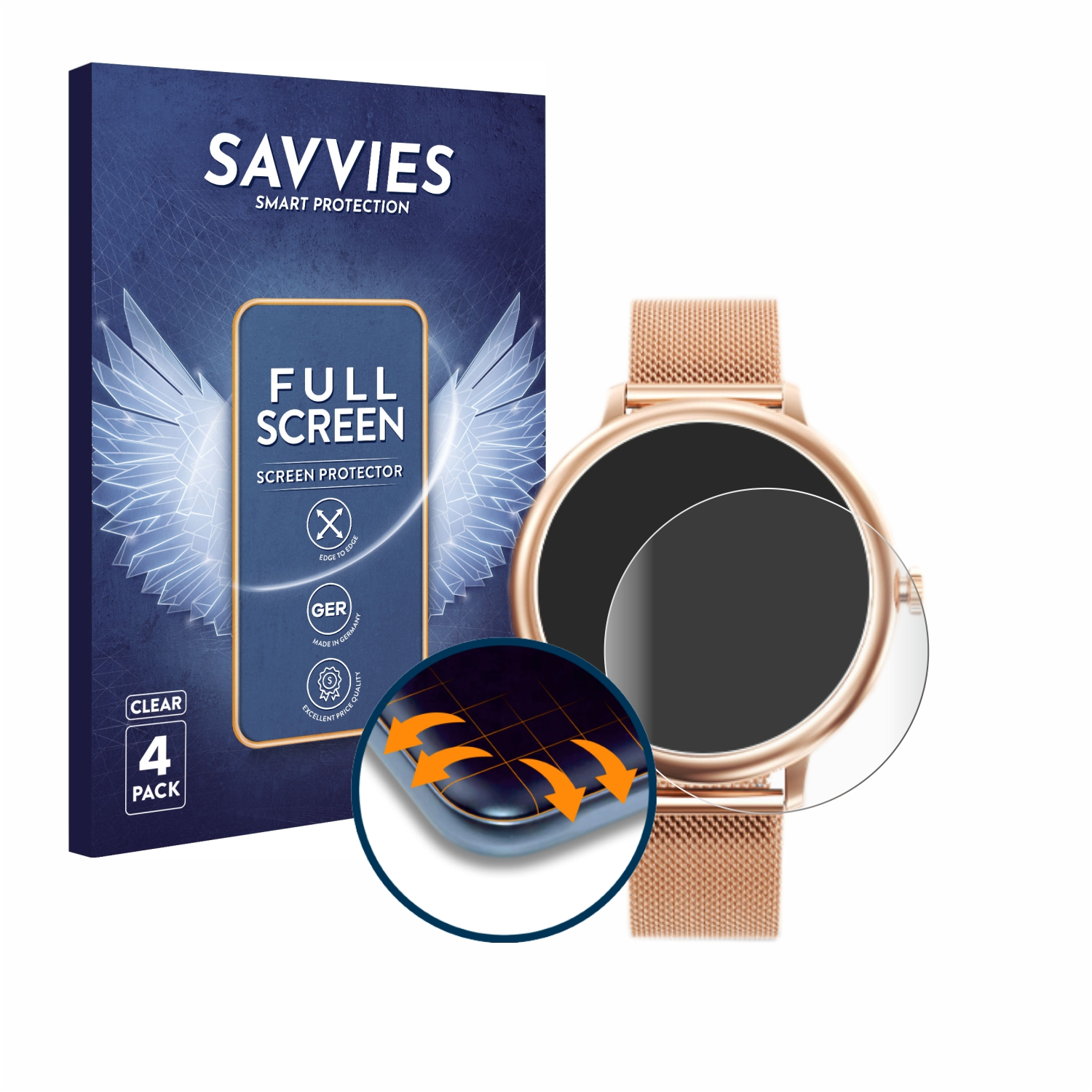 SAVVIES 4x Flex Full-Cover 3D Schutzfolie(für Curved Women\'s Smartwatch 1.08\