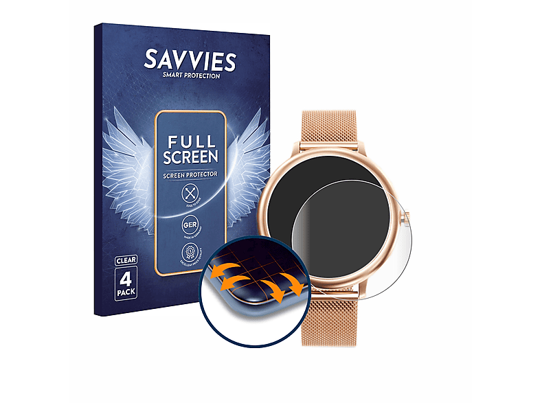 SAVVIES 4x Flex Full-Cover 3D Curved Schutzfolie(für Naixues Women\'s Smartwatch 1.08\