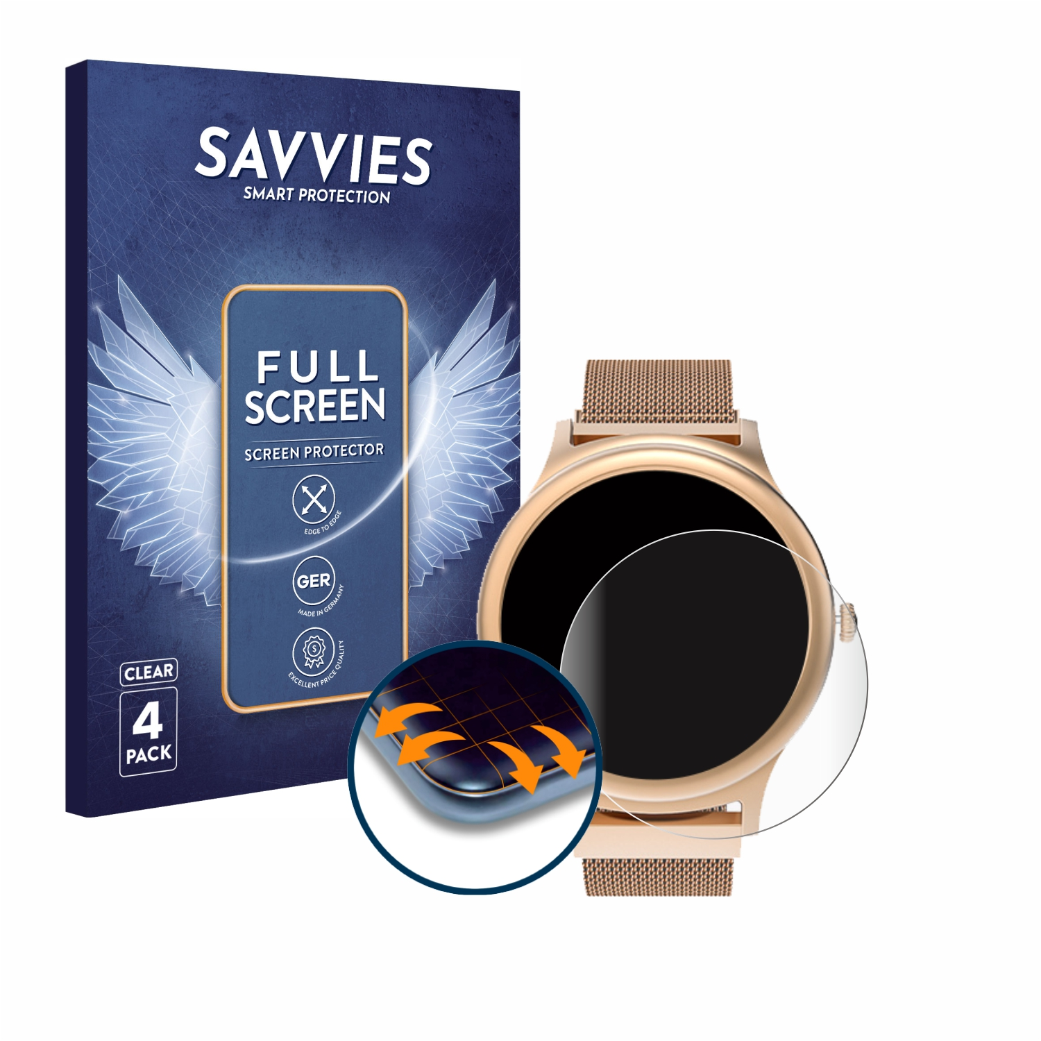 SAVVIES 4x Flex AH1) Full-Cover Schutzfolie(für 3D BlitzWolf Curved