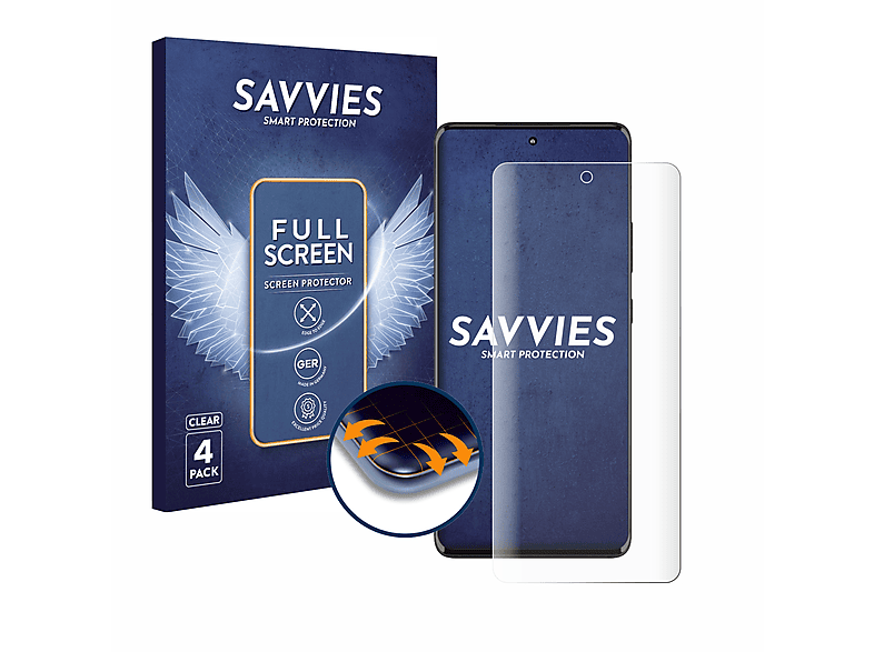 SAVVIES 4x Flex Full-Cover 3D Curved Schutzfolie(für Motorola Edge 30 Fusion)