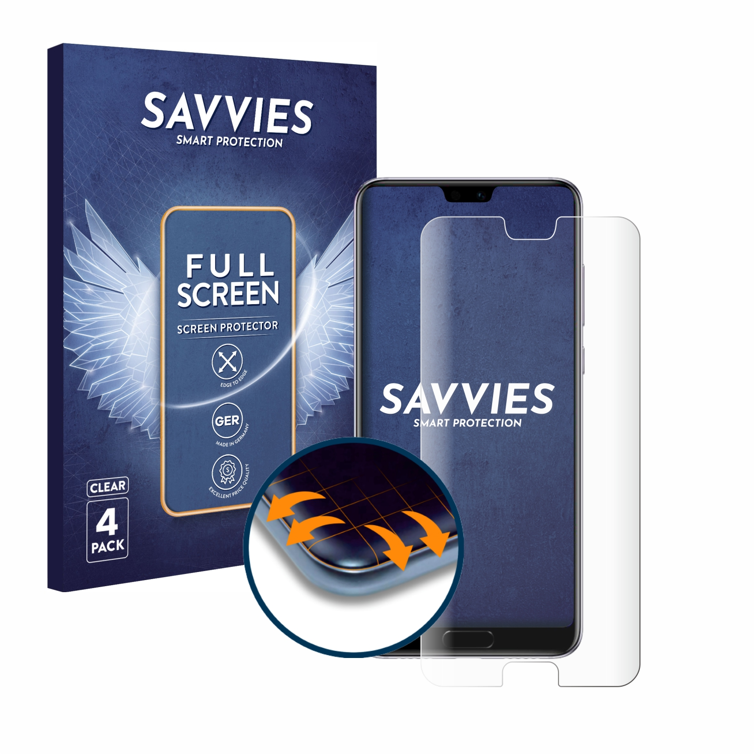 SAVVIES 4x Flex Full-Cover 3D Huawei P20 Curved Pro) Schutzfolie(für