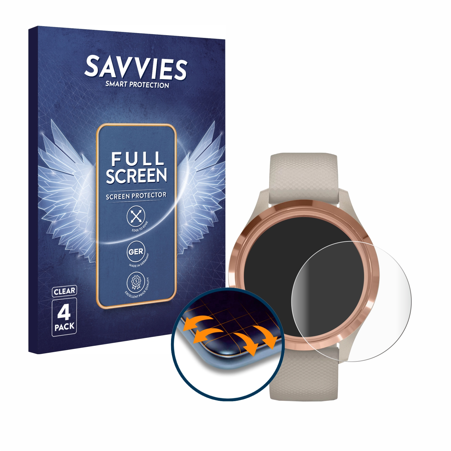 vivomove SAVVIES (39 Curved Schutzfolie(für 3D Flex 4x 3S mm)) Full-Cover Garmin