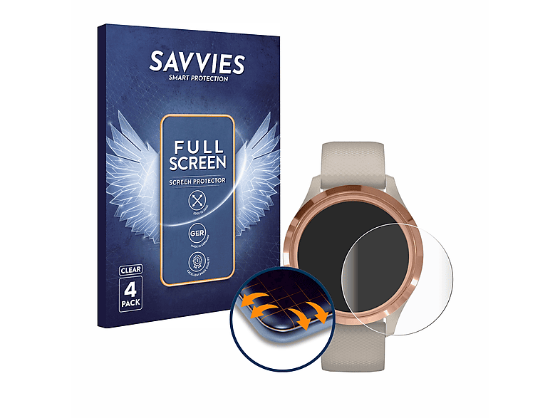SAVVIES 4x Flex Full-Cover 3D Curved Schutzfolie(für Garmin vivomove 3S (39 mm))