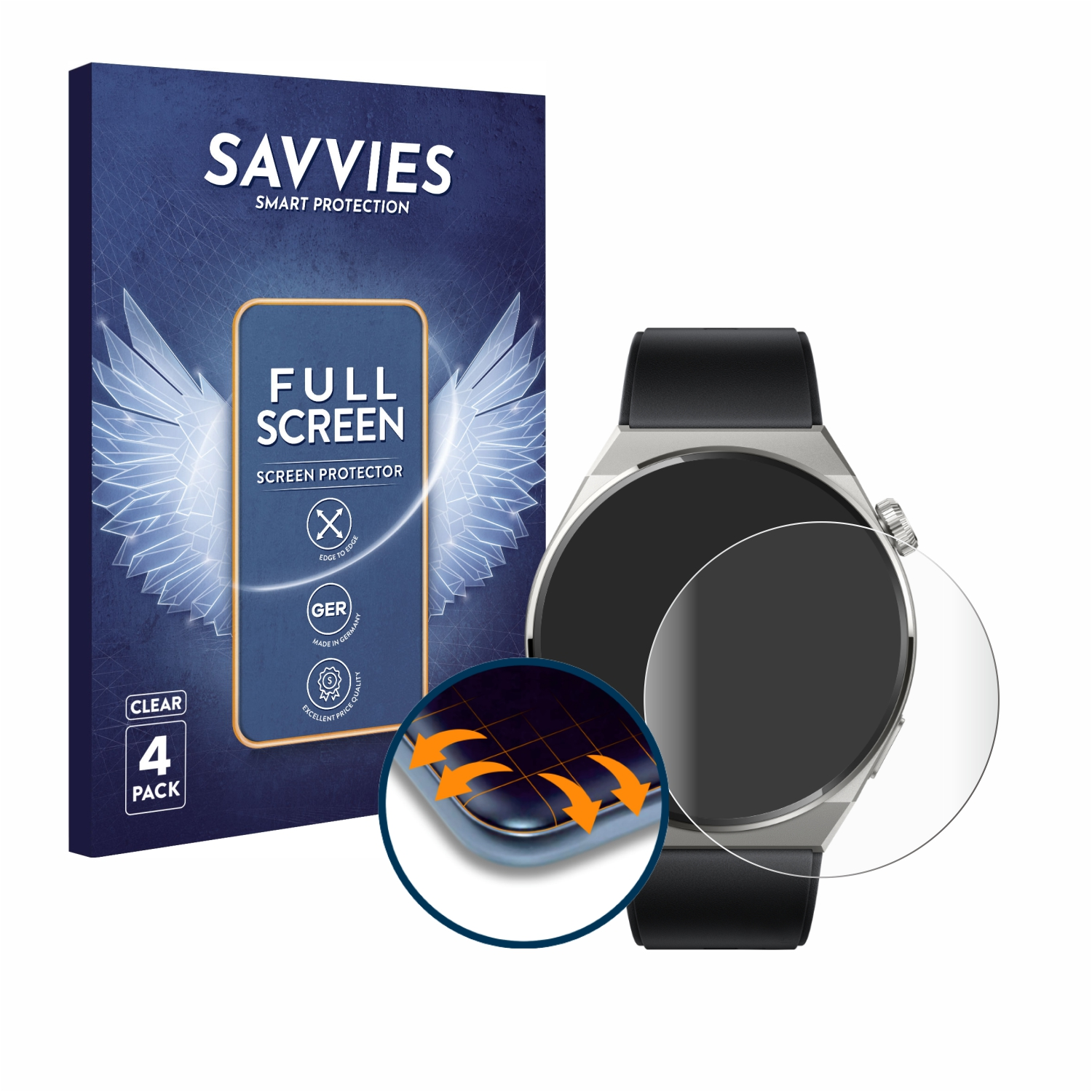 3D SAVVIES Curved 3 Huawei (46mm)) Watch Pro Titanium 4x Flex Schutzfolie(für GT Full-Cover
