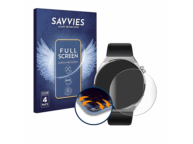 SAVVIES 4x Pro Full-Cover Watch Schutzfolie(für GT Flex 3 (46mm)) Curved Titanium 3D Huawei
