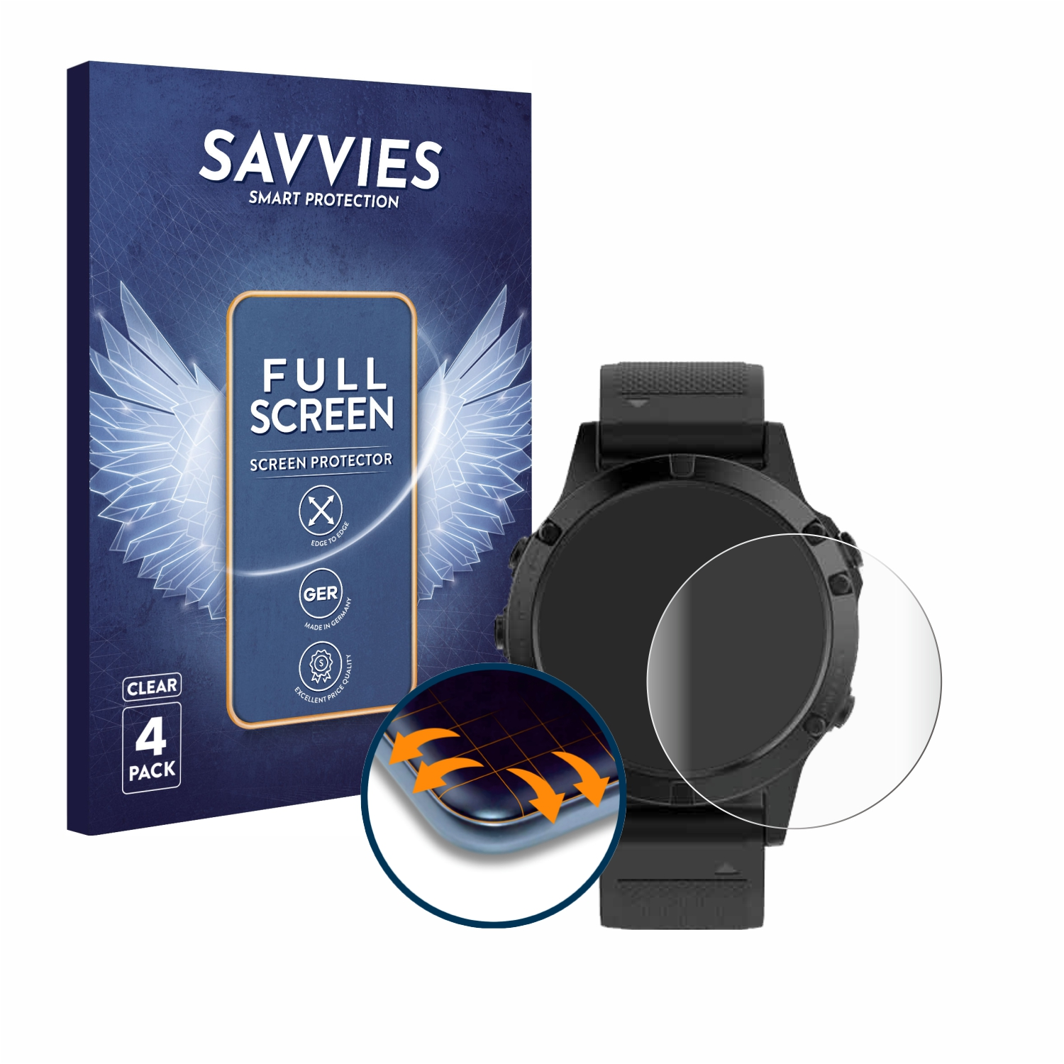 SAVVIES 4x Flex Full-Cover Garmin 5 3D Schutzfolie(für Curved (47 Fenix mm))