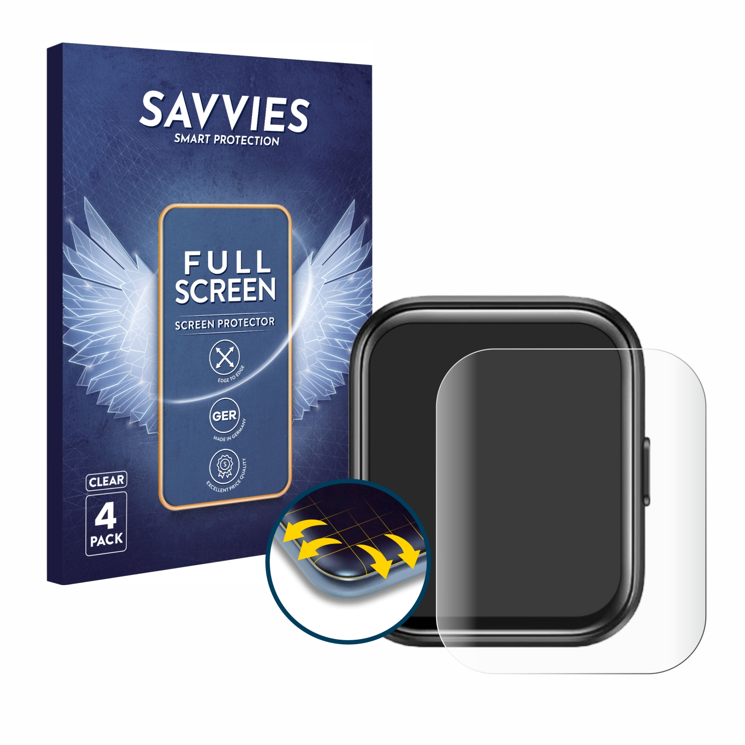 SAVVIES 4x Curved 3D Schutzfolie(für ID208BT) Flex Tensky Full-Cover