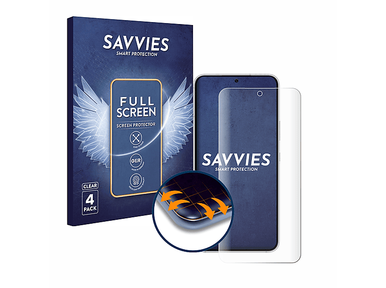 SAVVIES 4x Flex Full-Cover 3D Curved Schutzfolie(für Samsung Galaxy S22 Enterprise Edition)