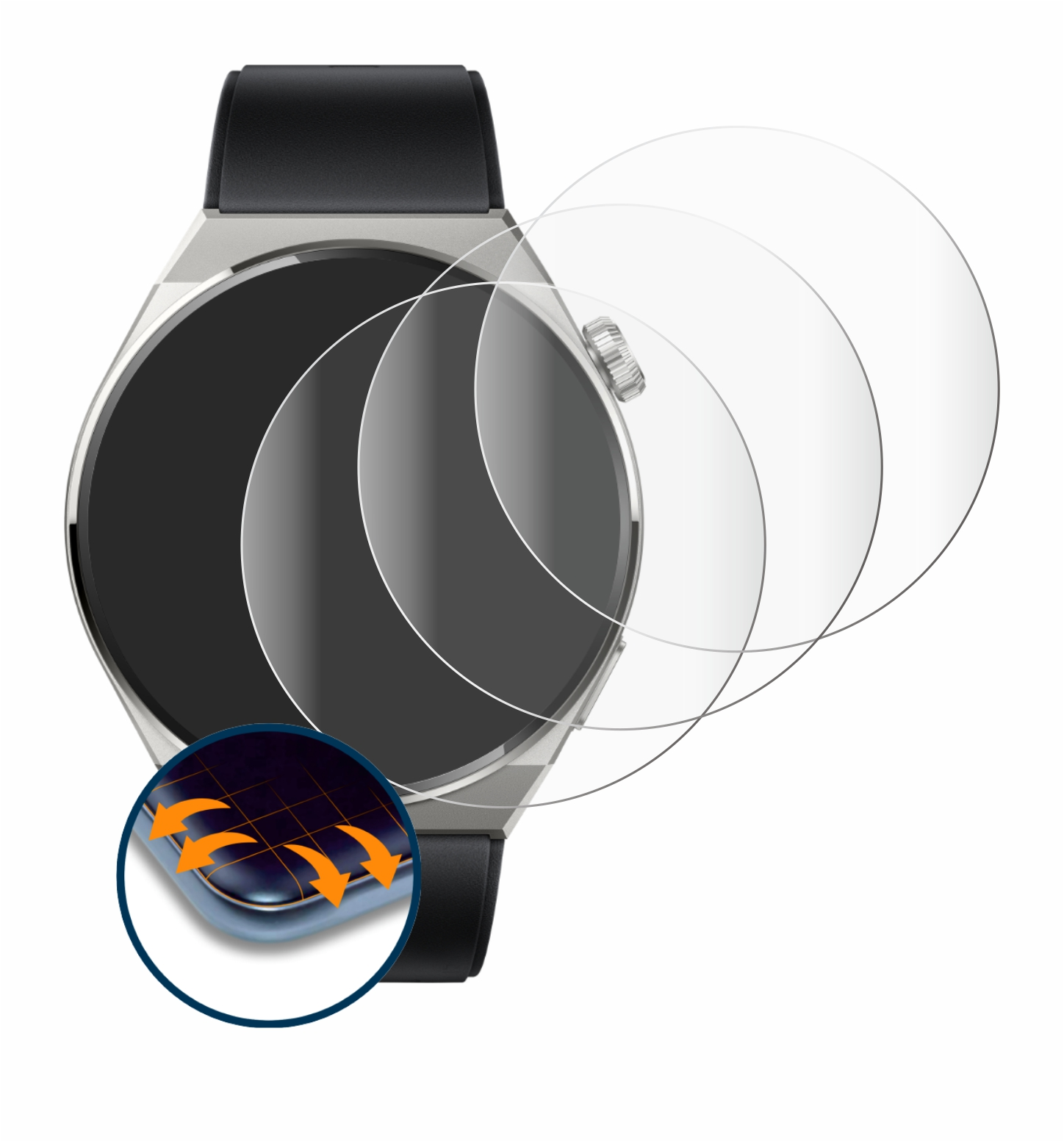 SAVVIES 4x Pro Full-Cover Watch Schutzfolie(für GT Flex 3 (46mm)) Curved Titanium 3D Huawei