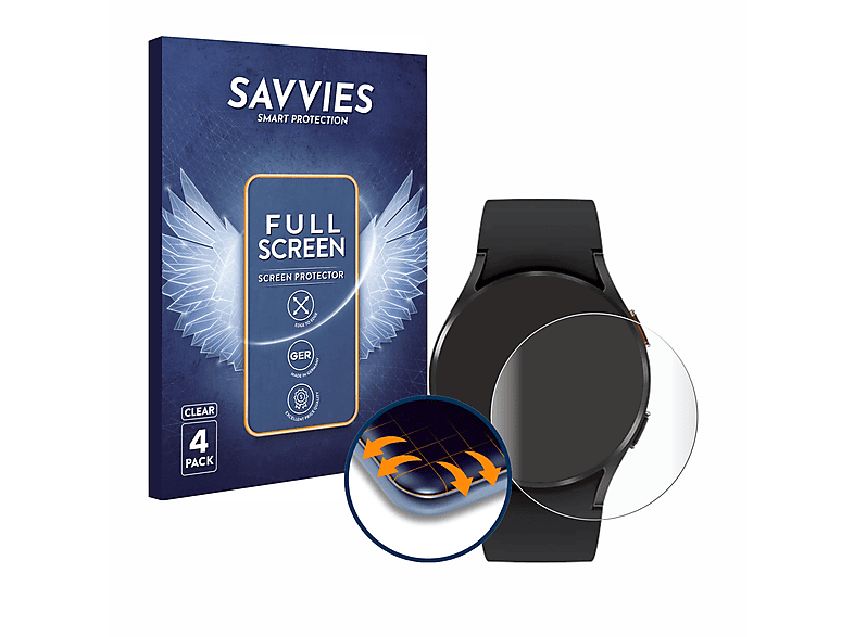 SAVVIES 4x Flex Full-Cover 3D Curved Schutzfolie(für Samsung Galaxy Watch 4 (40mm))