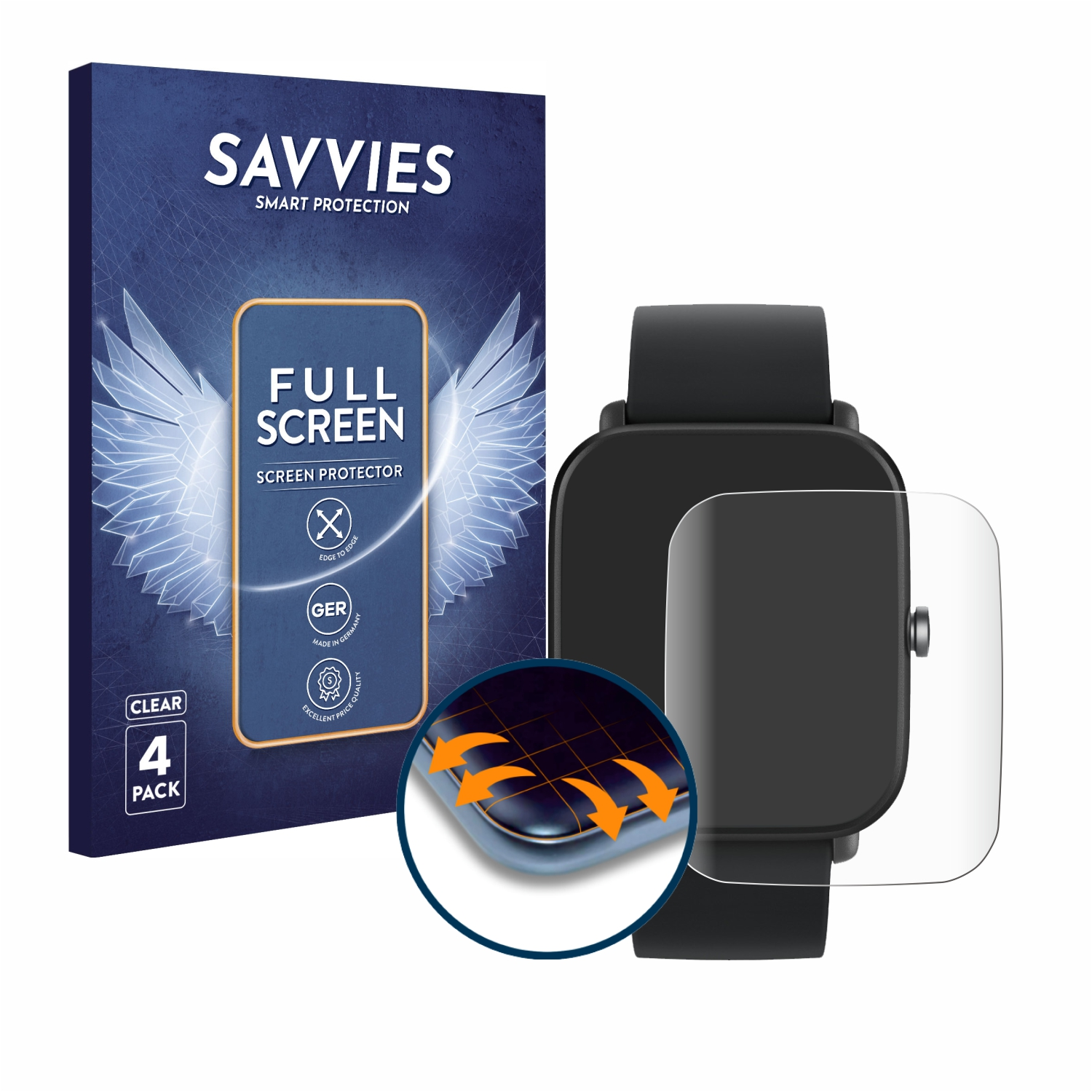 SAVVIES 4x Flex Full-Cover 3D Schutzfolie(für Huami Amazfit Bip Curved U)