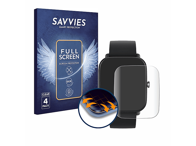 SAVVIES 4x Flex Full-Cover 3D Curved Schutzfolie(für Huami Amazfit Bip U)