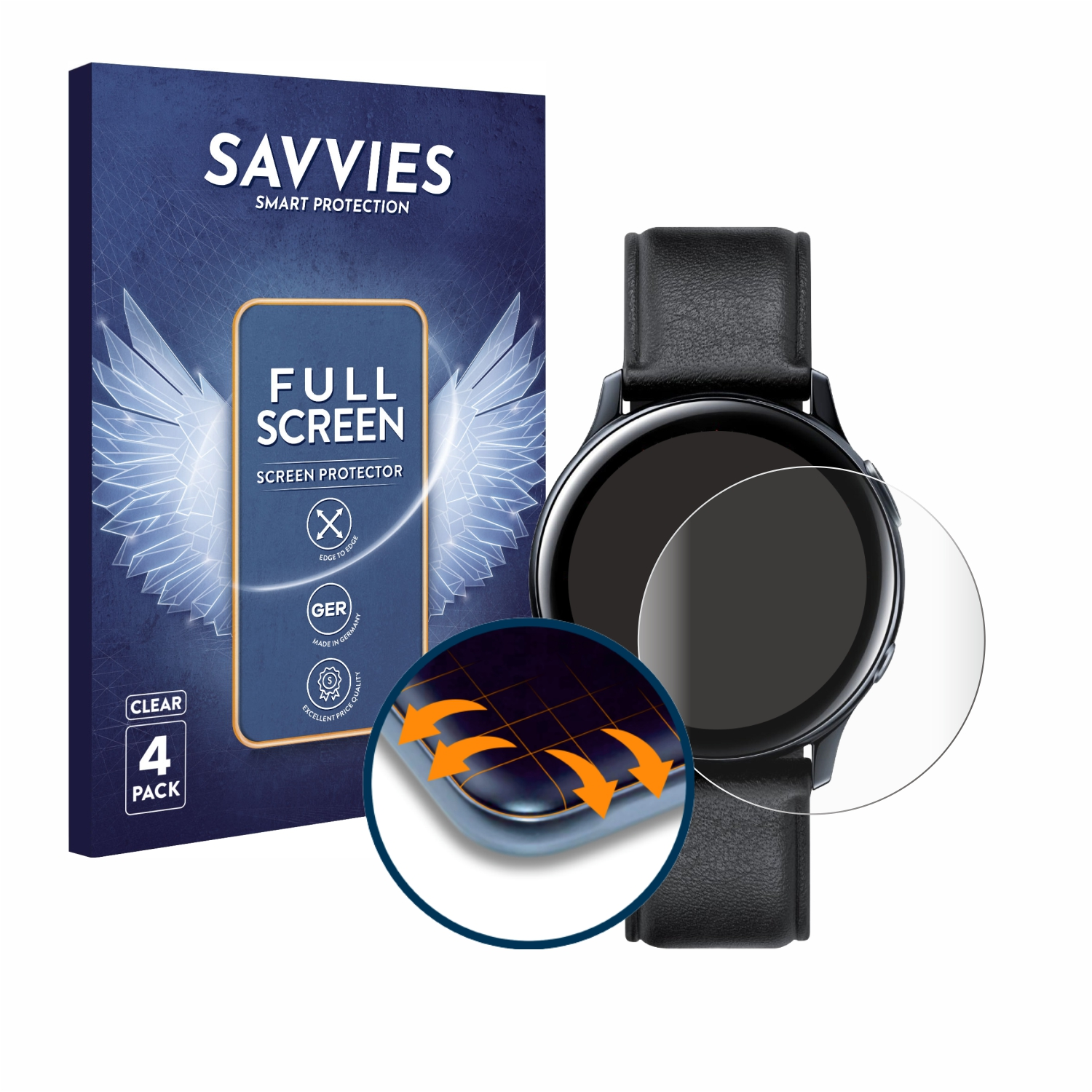 SAVVIES 4x Flex Schutzfolie(für 2 Active 3D Curved Watch Samsung Full-Cover Galaxy (40mm))