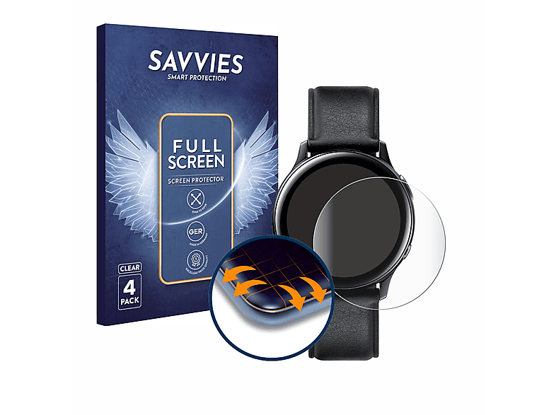SAVVIES 4x Flex Full-Cover 3D Curved Schutzfolie(für Samsung Galaxy Watch Active 2 (40mm)) | Smartwatch Schutzfolien & Gläser