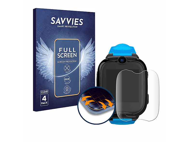 SAVVIES 4x Flex Full-Cover 3D Curved Schutzfolie(für Xplora XGO2) | Smartwatch Schutzfolien & Gläser