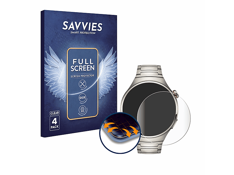 SAVVIES 4x Flex Full-Cover 3D Curved Schutzfolie(für Huawei Watch 4 Pro)