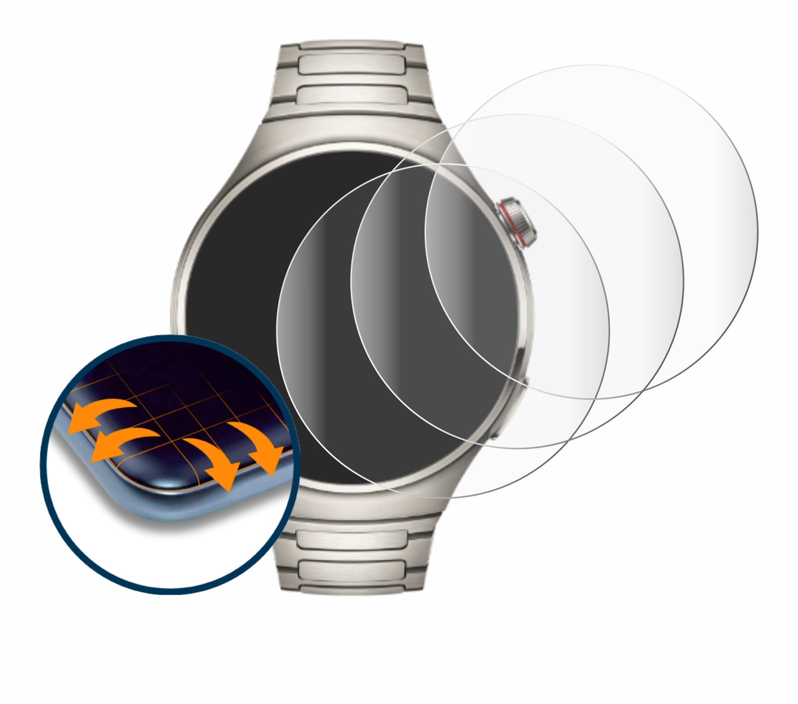 4x 4 Schutzfolie(für SAVVIES Pro) Curved Watch Full-Cover Flex 3D Huawei