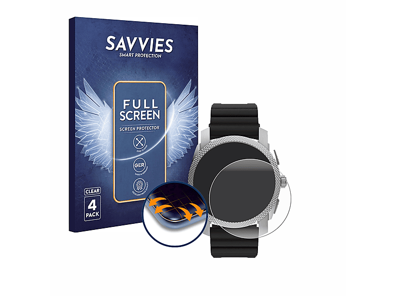 SAVVIES 4x Flex Full-Cover 3D Curved Schutzfolie(für Fossil Gen 6 Hybrid Machine (45mm))