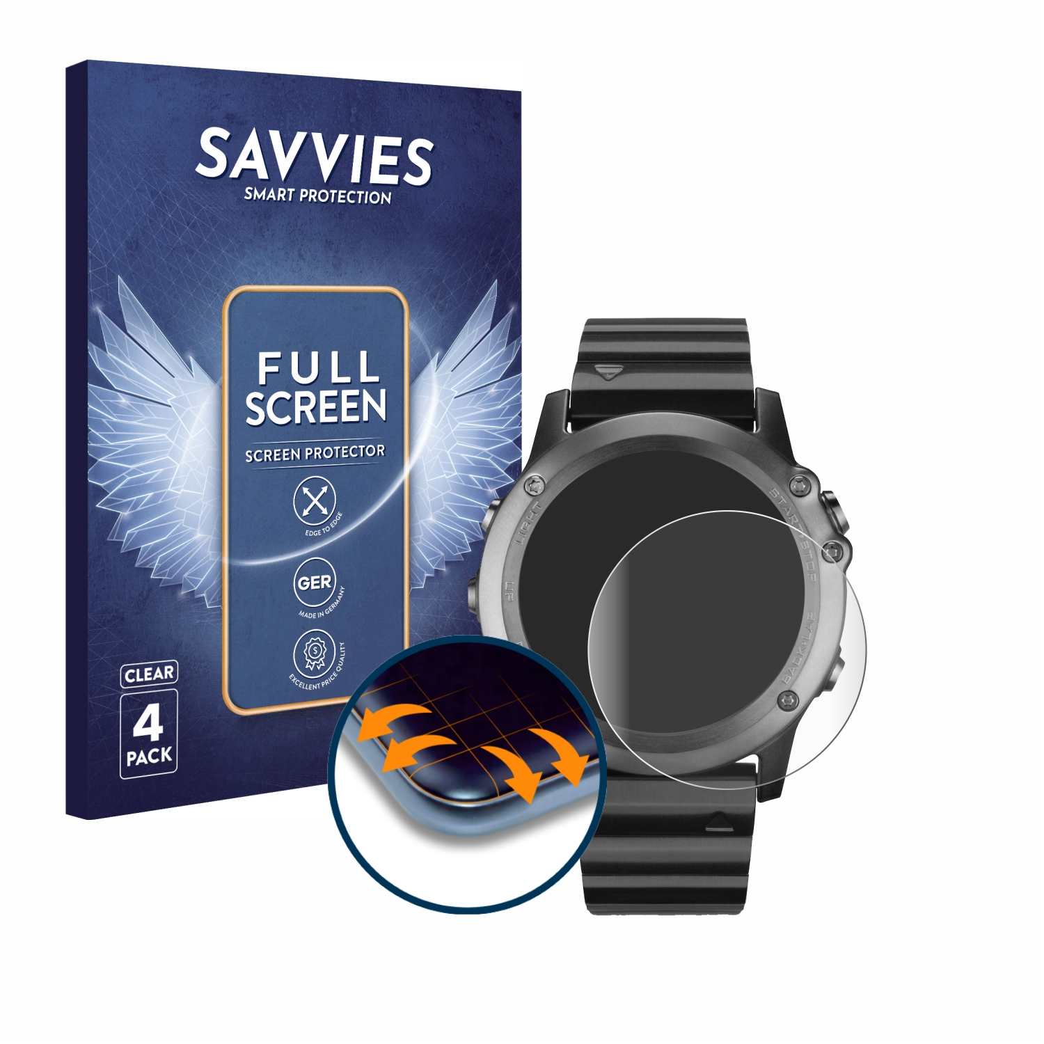 SAVVIES 4x Flex 3D Schutzfolie(für Full-Cover Fenix 3) Garmin Curved