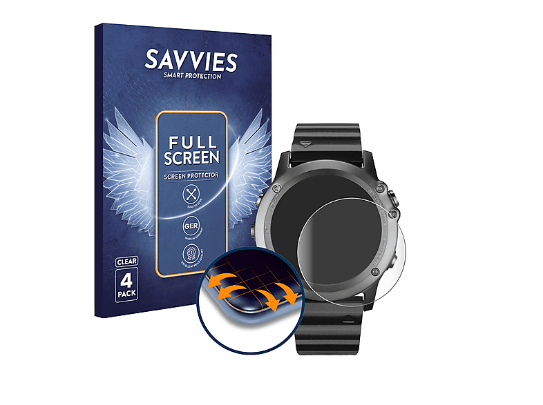 SAVVIES 4x Flex Full-Cover 3D Curved Schutzfolie(für Garmin Fenix 3)
