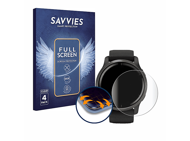 SAVVIES 4x Flex Full-Cover 3D Curved Schutzfolie (für Garmin Venu 2)