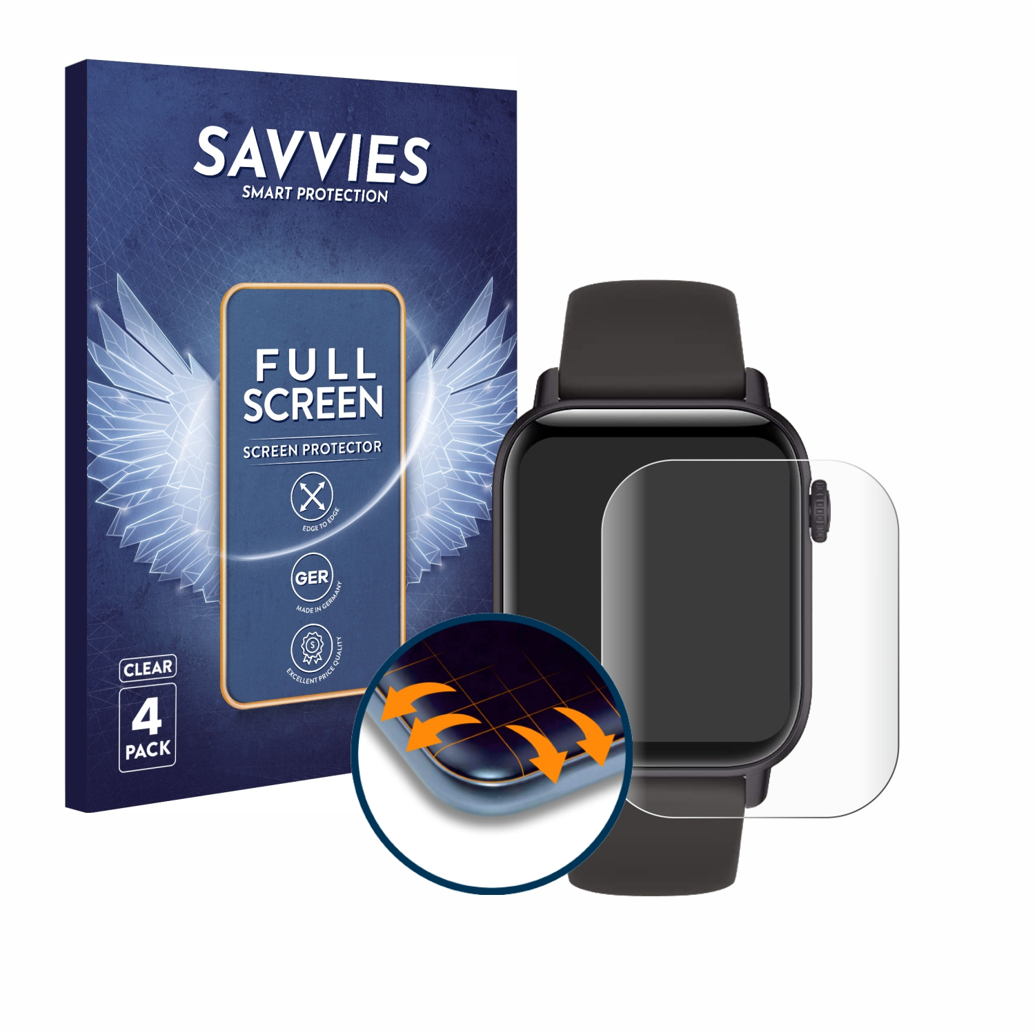 Flex Full-Cover 3D QS08) SAVVIES Curved ASWEE Schutzfolie(für 4x