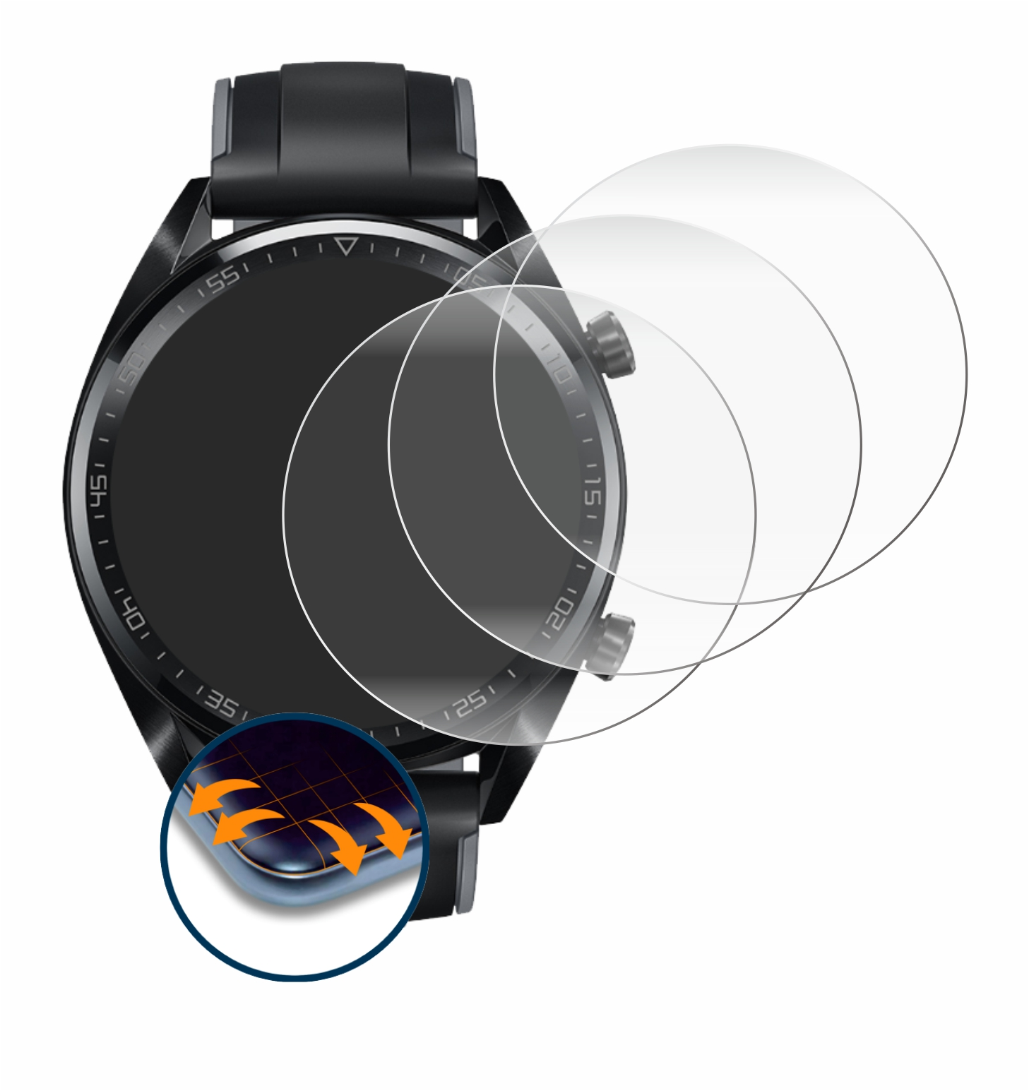 SAVVIES 4x GT Huawei Watch Full-Cover 3D Curved Schutzfolie(für (46 Flex mm) 2018)
