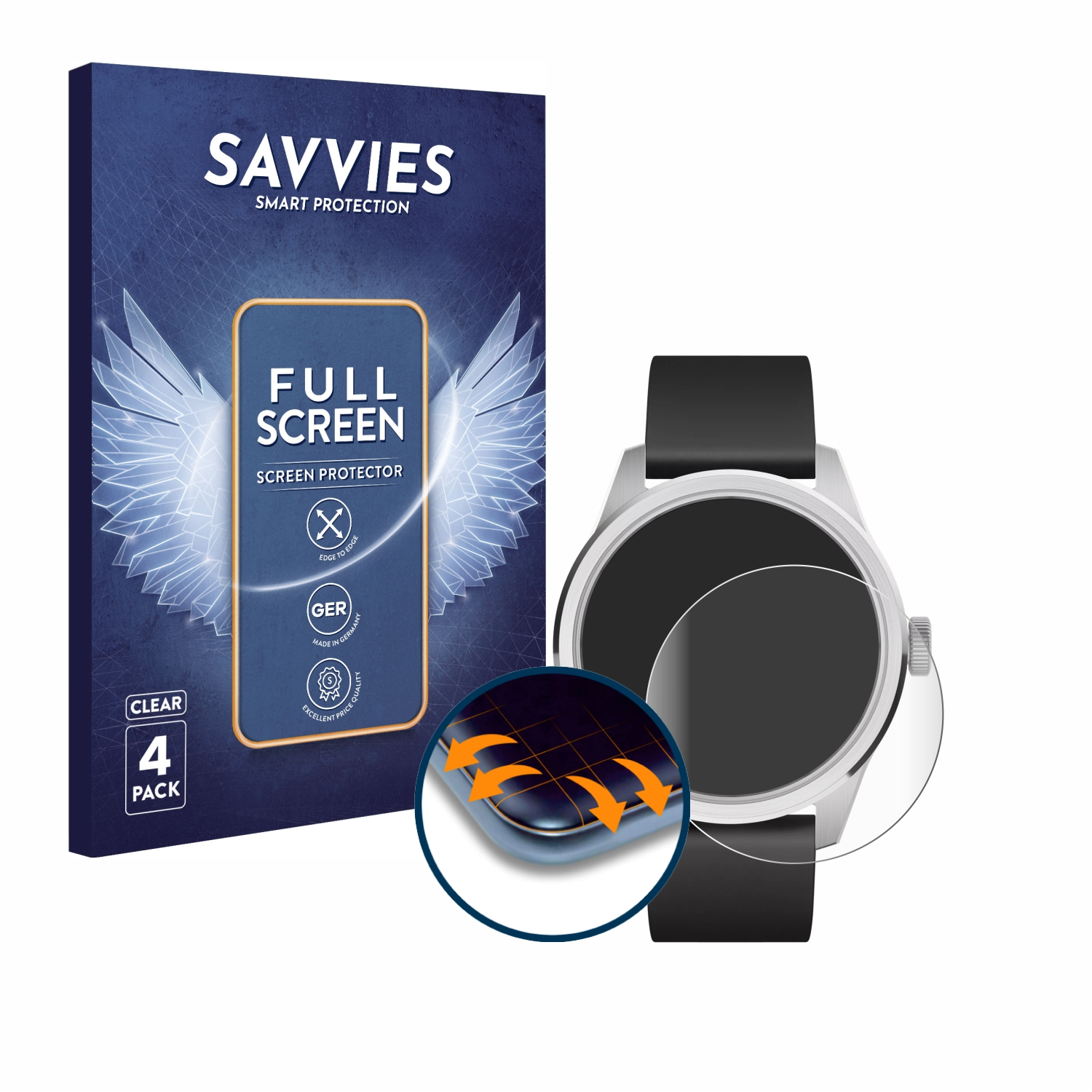 SAVVIES 4x (42 mm)) 2 Flex 3D Curved Withings Full-Cover Schutzfolie(für ScanWatch